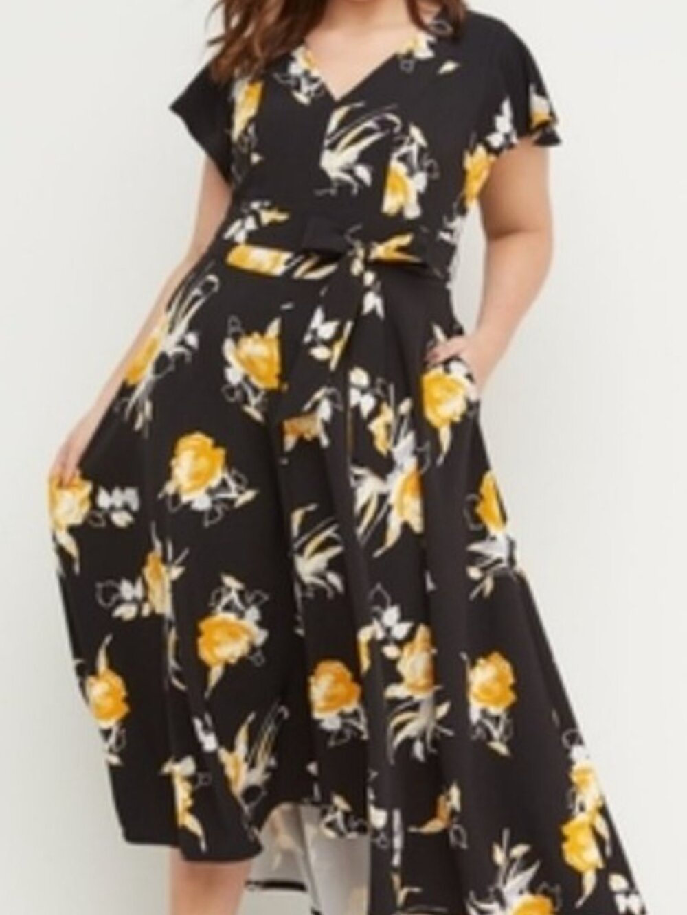 Lane Bryant dress size 20 to 22 Black & Yellow Roses High Low Style